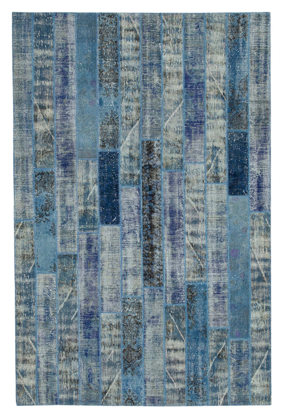 6x10 Blue Over dyed Modern Handmade Patchwork Area Rug