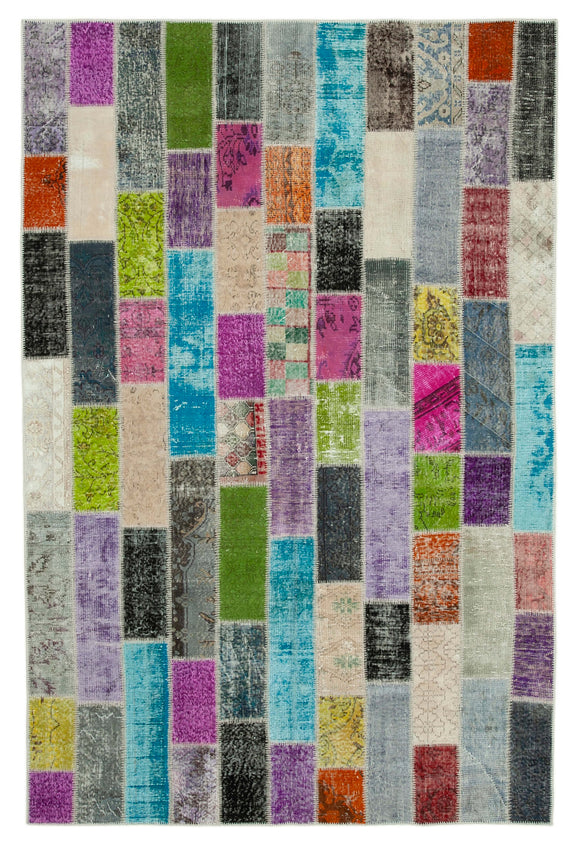 7x10 Multicolor Overdyed Modern Design Patchwork Rug