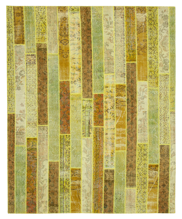 8x10 Yellow Hand Knotted Over dyed Patchwork Area Rug