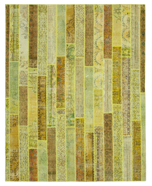 Over-dyed Modern Design 8x10 Yellow Patchwork Area Rug