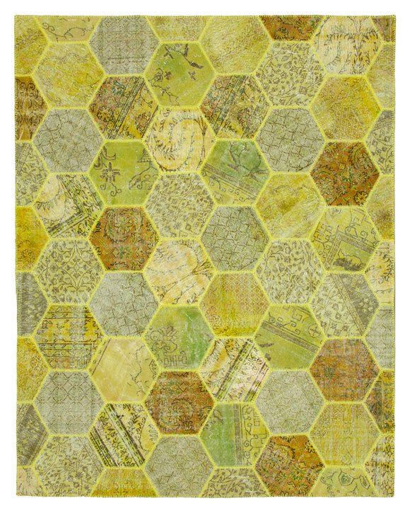 Over-dyed Modern Design 8x10 Yellow Patchwork Rug