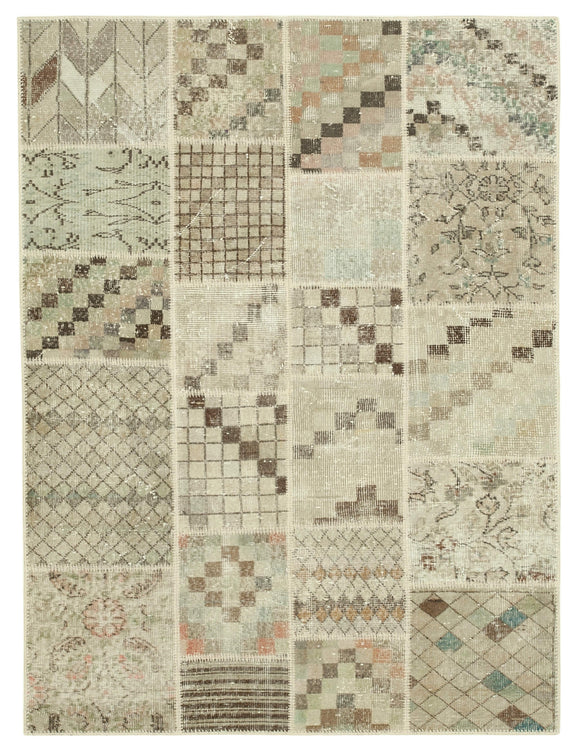 4' 5" x 5' 11" Patchwork Hand-Knotted Turkish Rug