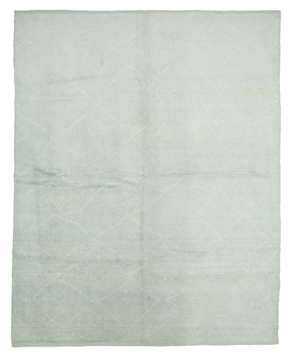 9x11 Blue Long Pile Geometric Design Moroccan Area Rug