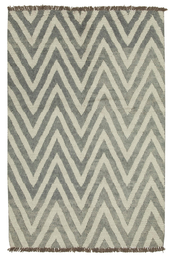 5' 6'' x 8' 6'' Grey and Beige Color Moroccan Rug