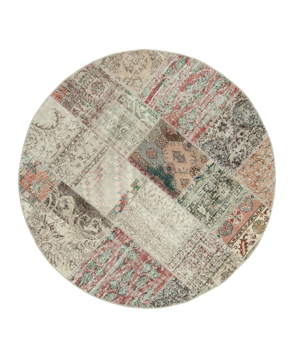 6x6 Beige Round Patchwork Rug - 37416