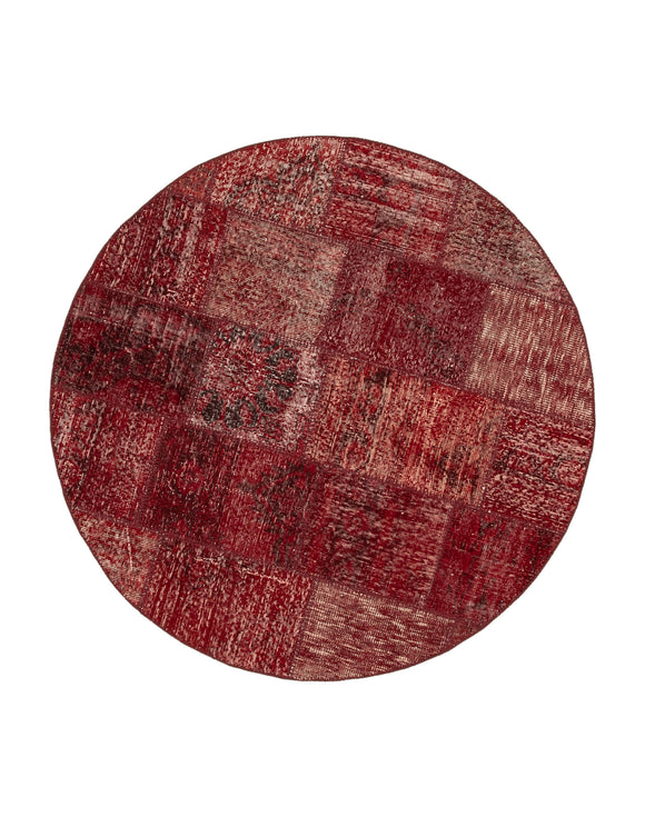 5x5 Red Round Patchwork Rug - 37429