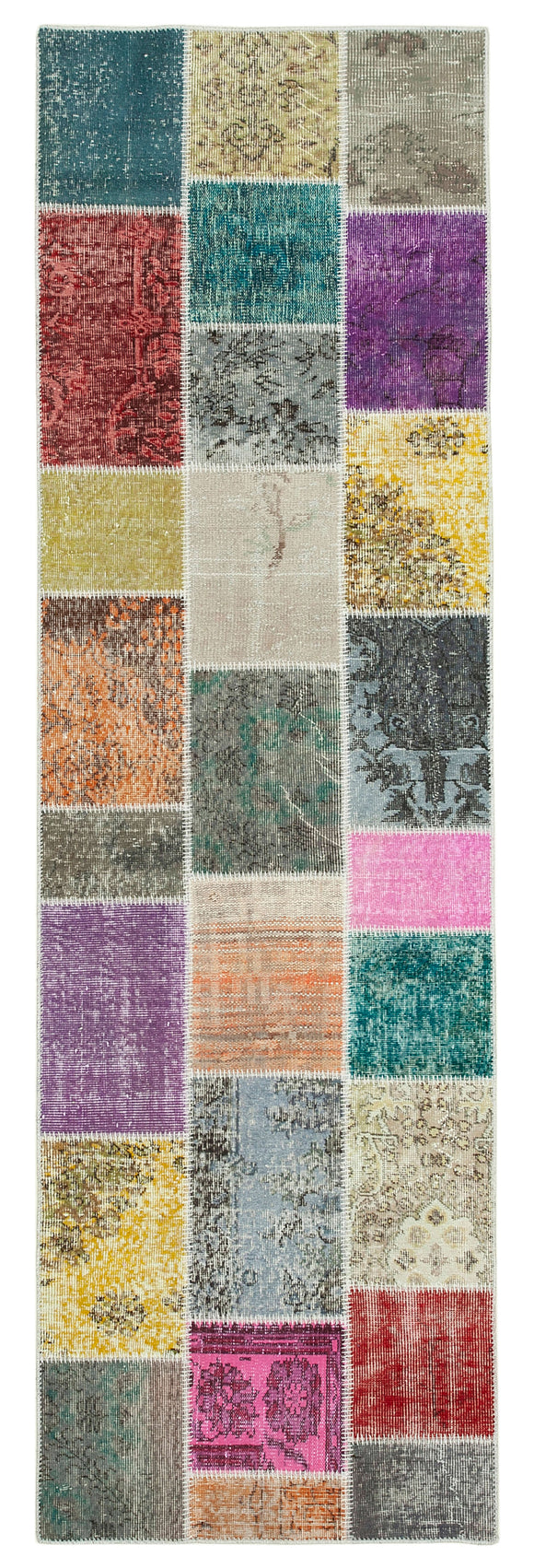 3x10 Hand-Knotted Patchwork Runner Rug - 37733