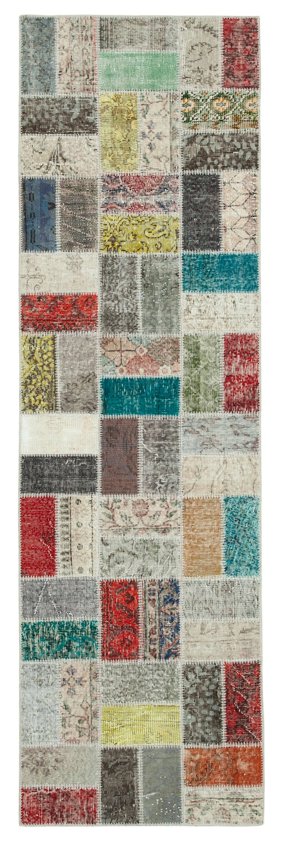 3x10 Hand-Knotted Patchwork Runner Rug - 37754