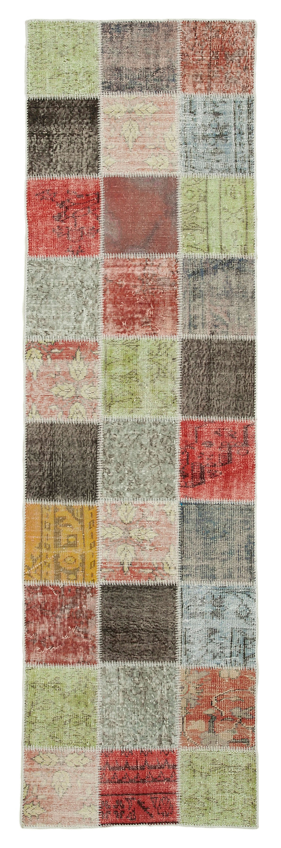 3x10 Hand-Knotted Patchwork Runner Rug - 37781