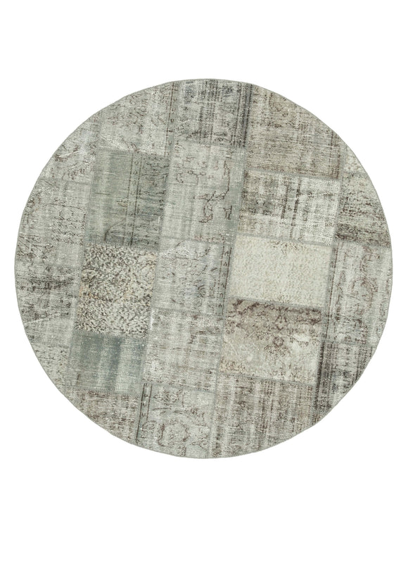 7x7 Grey Round Patchwork Rug - 38684