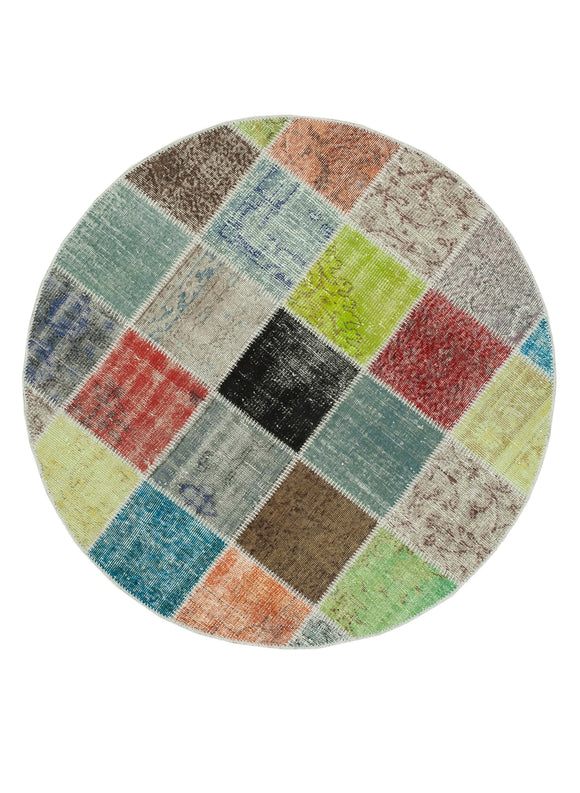 5x5 Multicolor Round Patchwork Rug - 38708