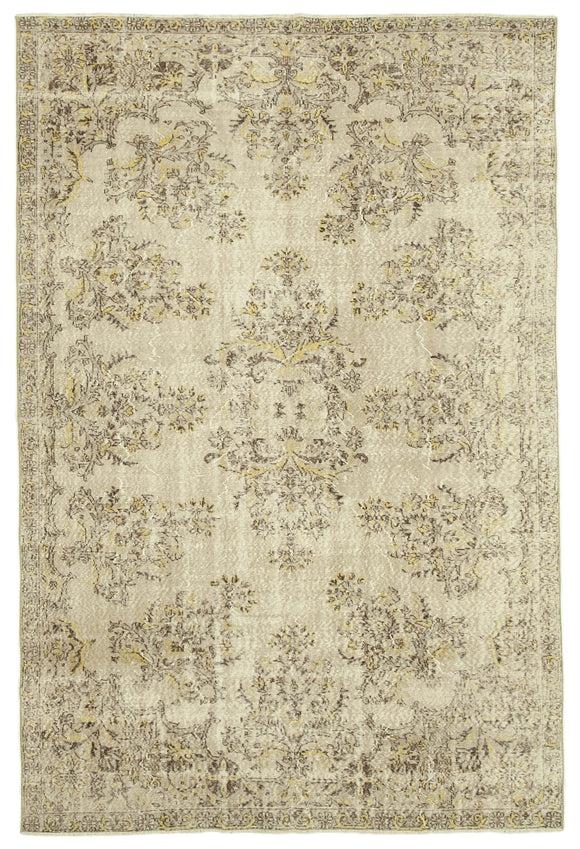 7x10 Beige Turkish Vintage Area Rug - 38824