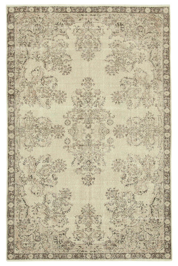 7x10 Beige Turkish Vintage Area Rug - 38826