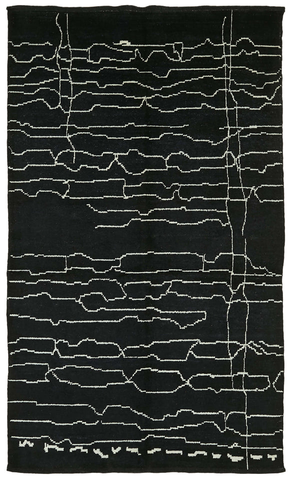 6' 3'' x 10' 2'' Black Color Moroccan Rug