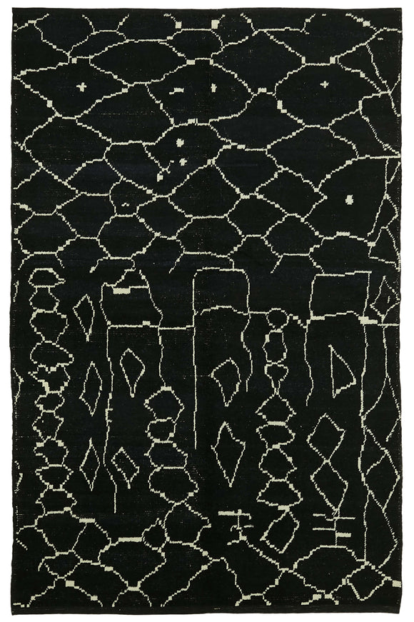 6' 5'' x 9' 9'' Black Color Moroccan Rug