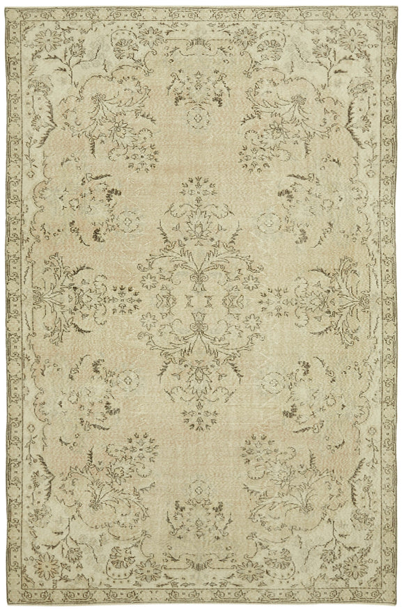 7x10 Beige Turkish Vintage Area Rug - 42010