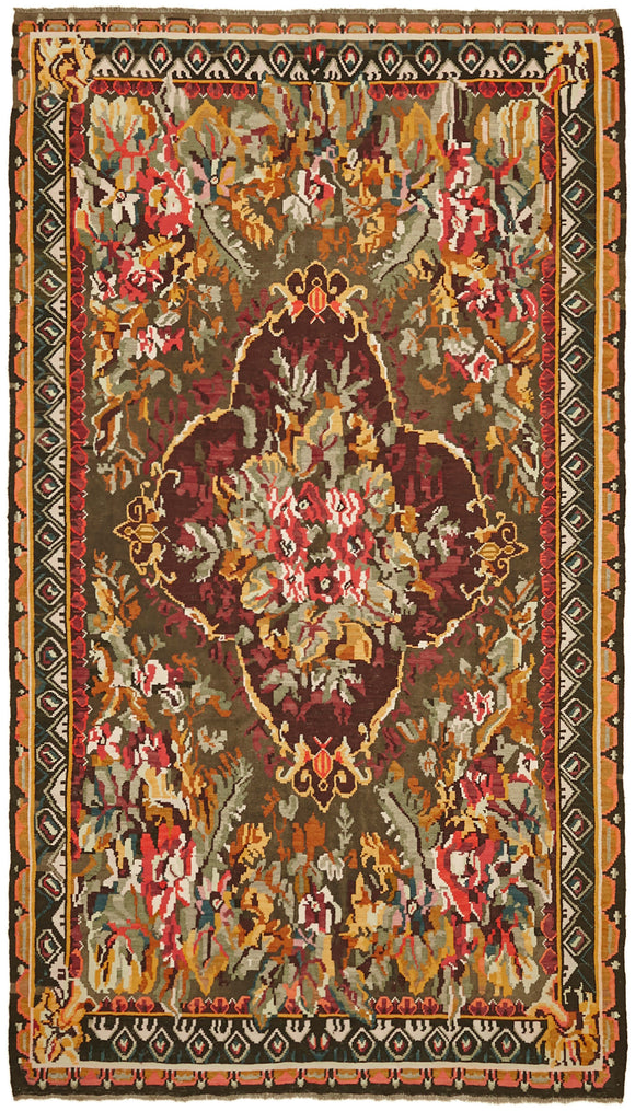 6' 4'' x 10' 9'' Wool Rose Kilim Rug