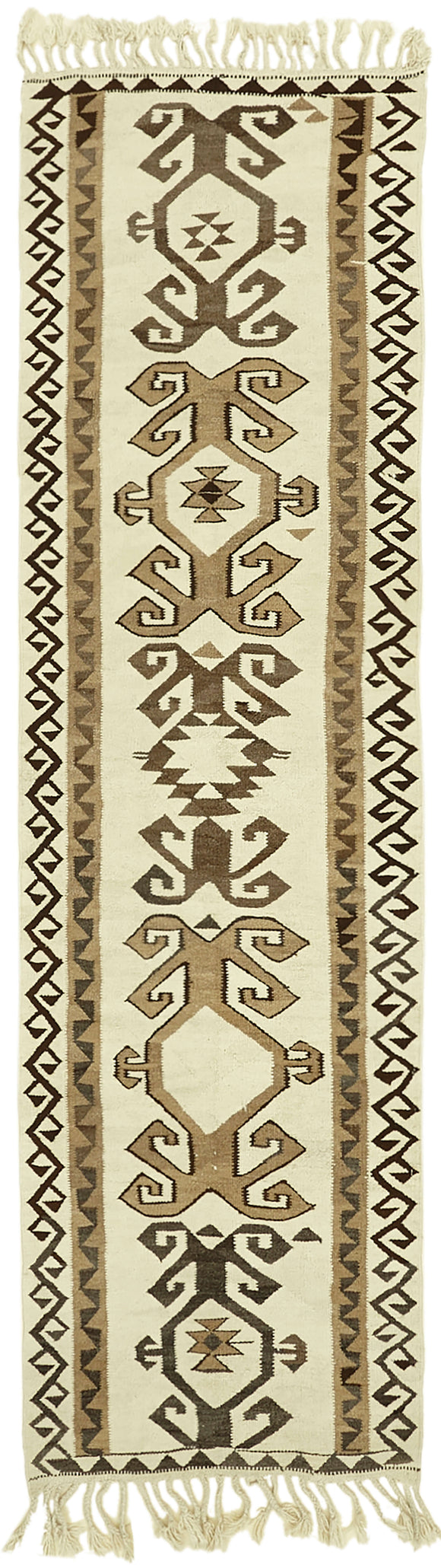 3x11 White Bohemian Runner Kilim Rug -42817