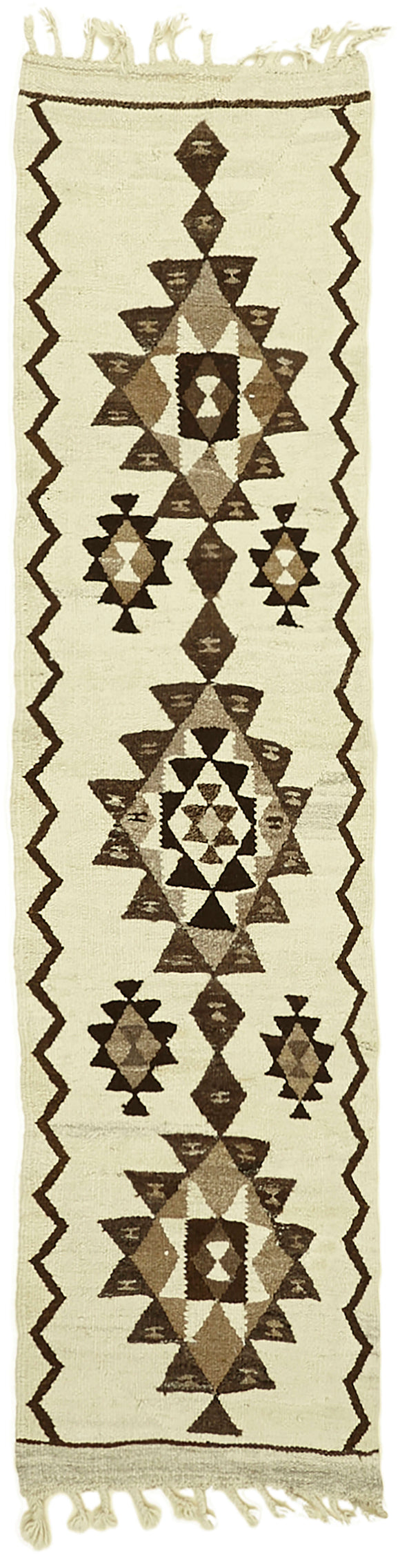 3x9 White Bohemian Runner Kilim Rug -42818