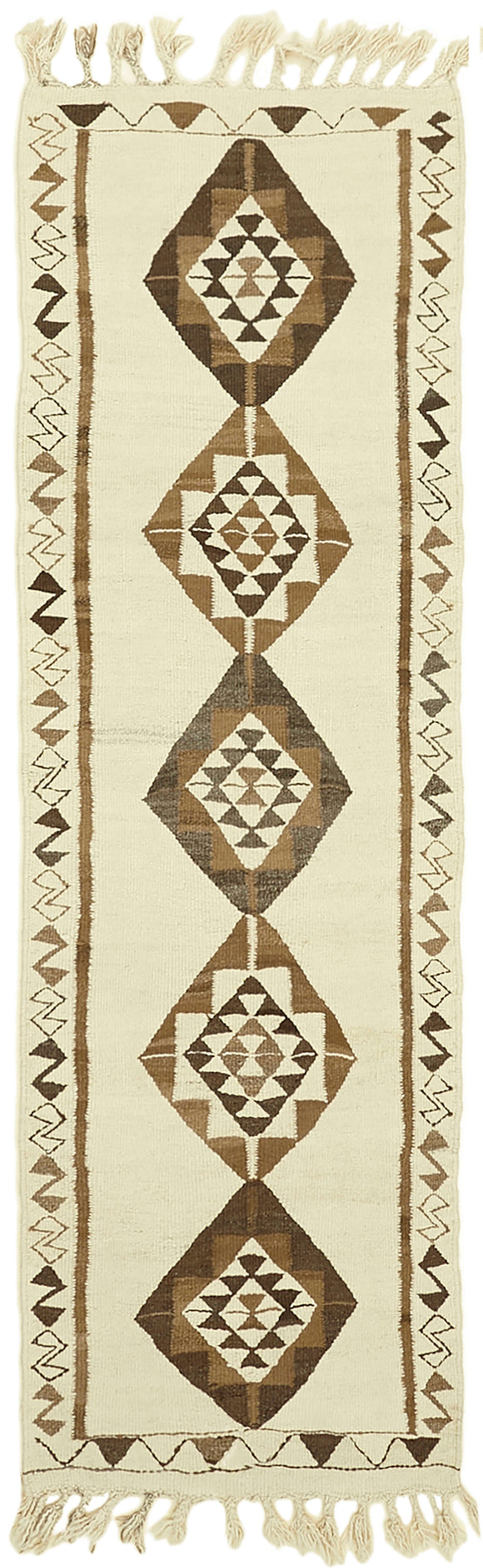 3x9 White Bohemian Runner Kilim Rug -42826