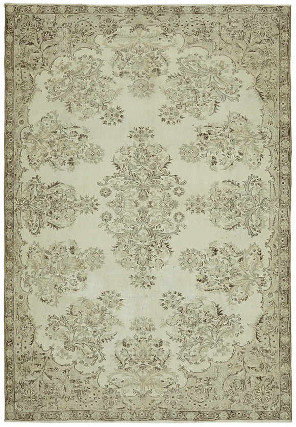 7x10 Beige Turkish Vintage Area Rug - 44535