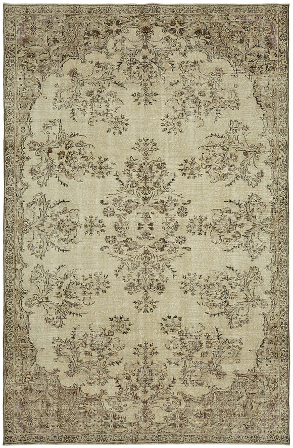 7x10 Beige Turkish Vintage Area Rug - 44550