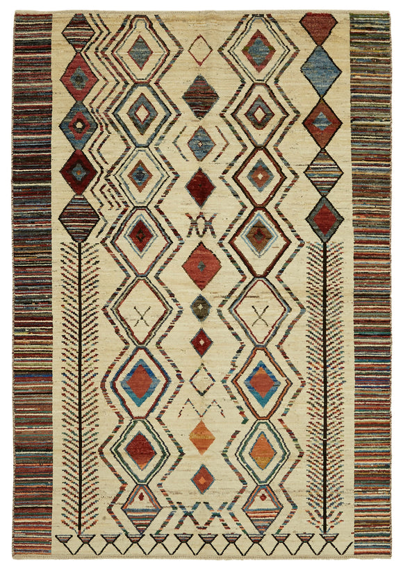 7x10 Beige Modern Tribal Rug - 45579