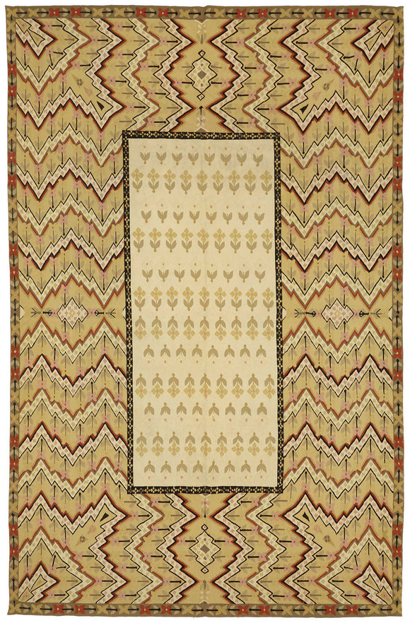 6x10 Beige Aubusson Kilim - 47414