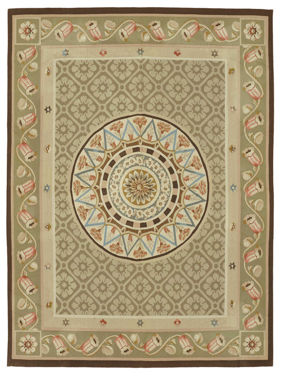 7x9 Beige Aubusson Kilim - 47438