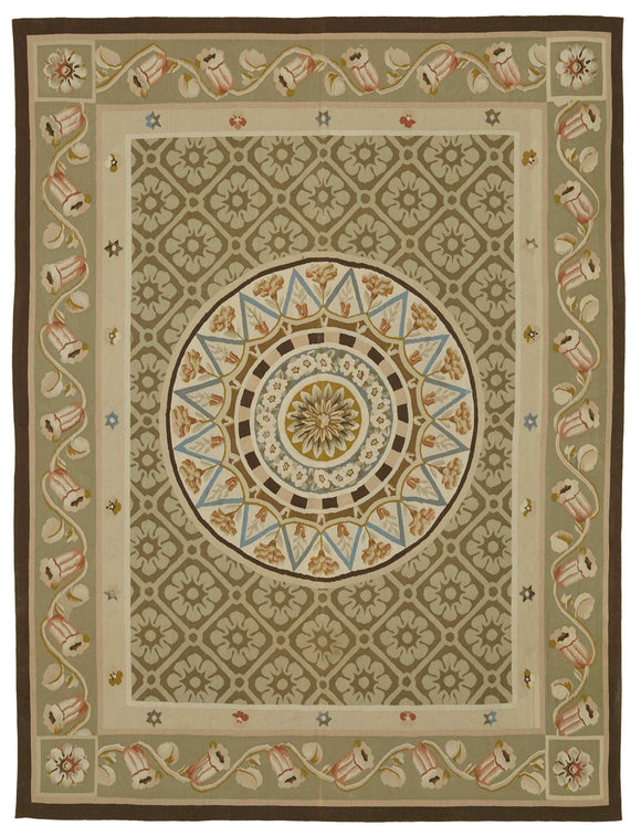 7x9 Beige Aubusson Kilim - 47439