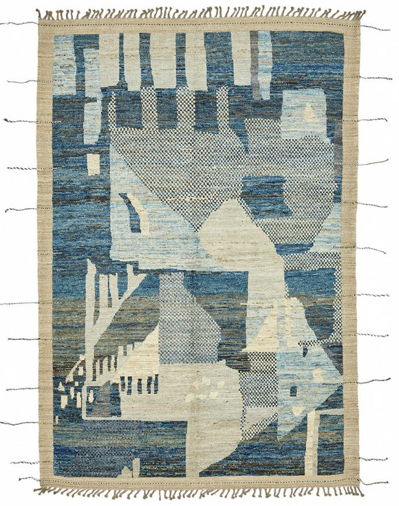 7x10 Blue Modern Tribal Rug - 47935