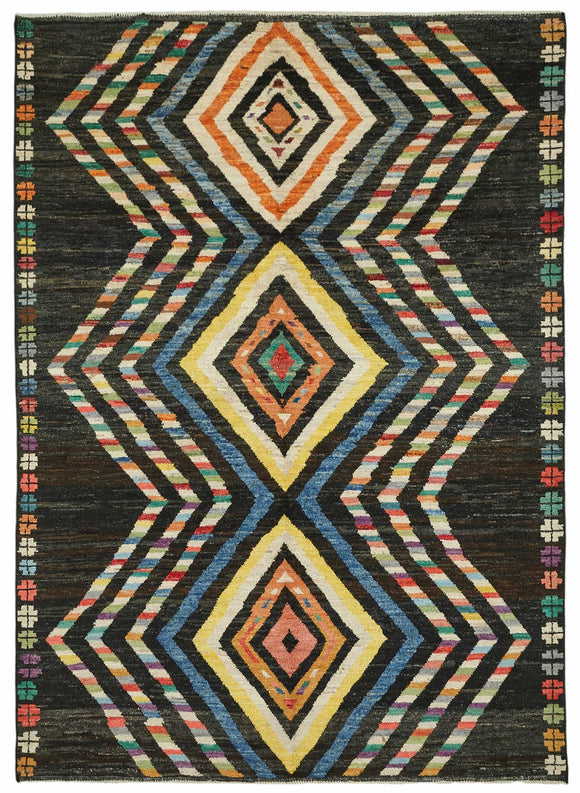 7x9 Black Modern Tribal Rug - 48085