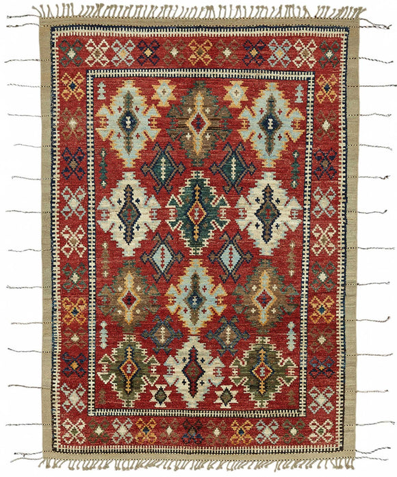 7x10 Red Modern Tribal Rug - 48091