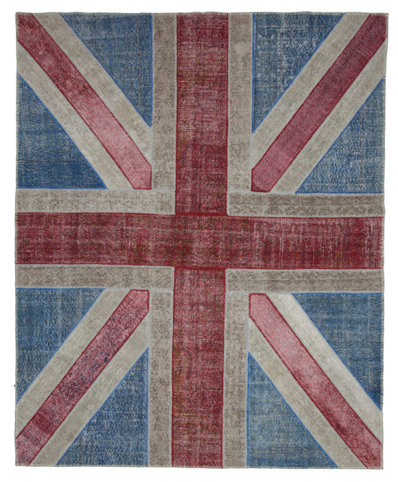 8x10 British Flag Hand-Knotted Patchwork Rug -6222