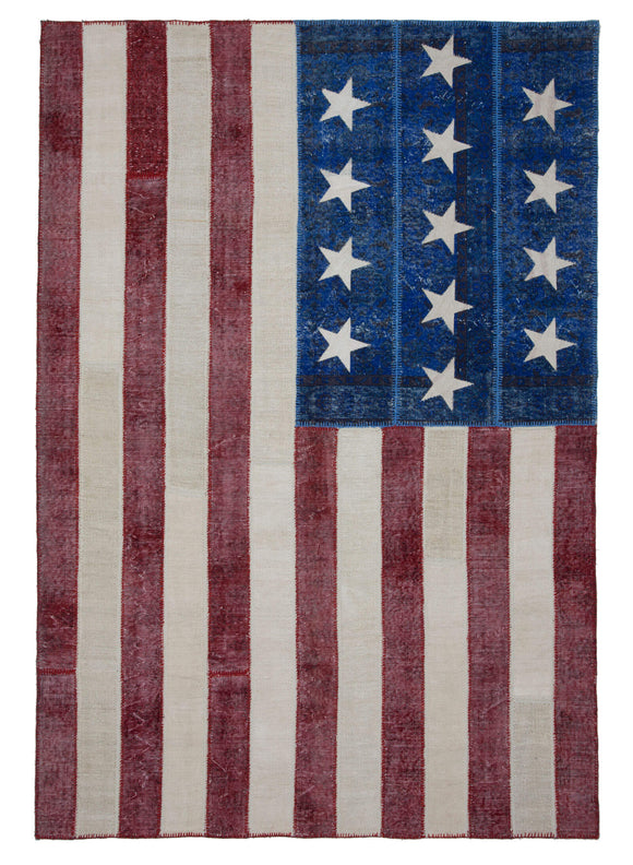 7x10 Usa Flag Hand-Knotted Patchwork Rug -6252