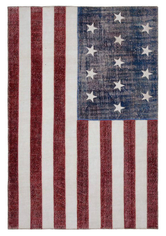 7x10 Usa Flag Hand-Knotted Patchwork Rug -6255