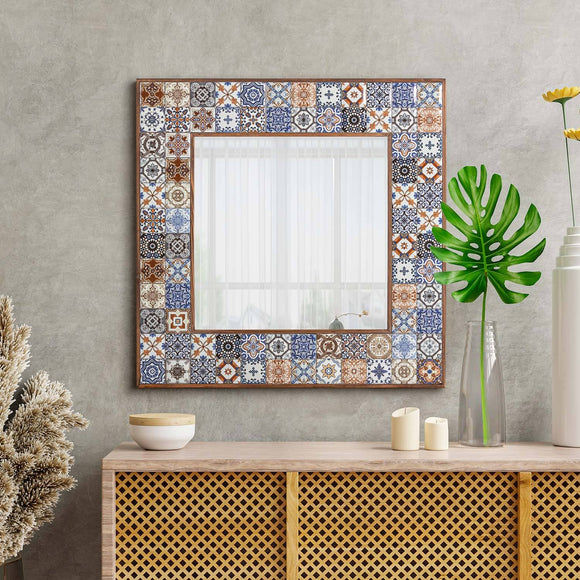 Violet Handmade Decorative Wood and Stone Hanging Mirror