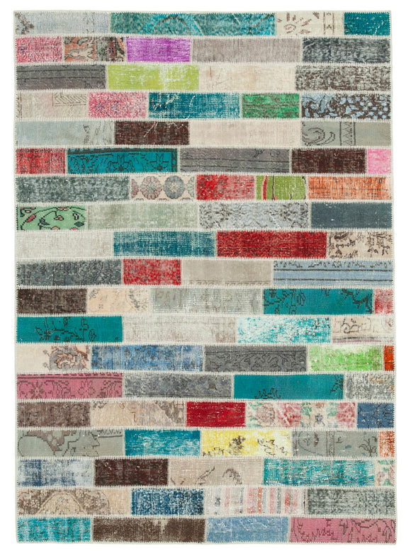 5' 7'' x 7' 10'' Hand-Knotted Turkish Patchwork Rug