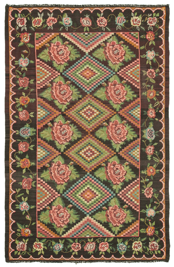 6' 4'' x 9' 6'' Moldovan Rose Floral Kilim Rug