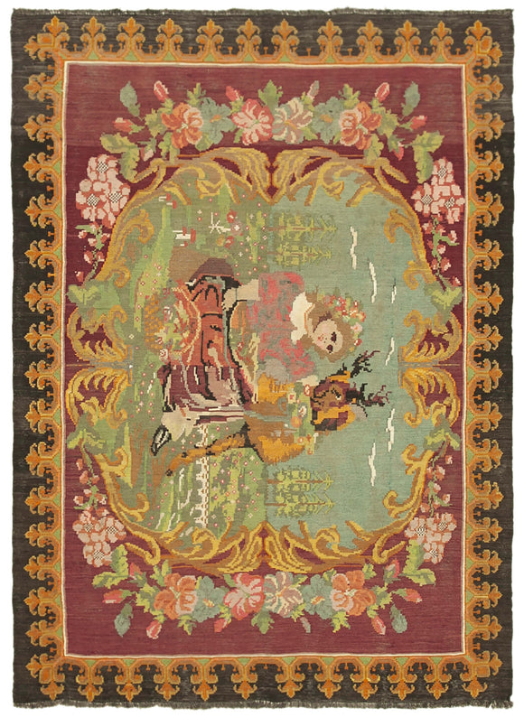6' 3'' x 8' 6'' Moldovan Rose Floral Kilim