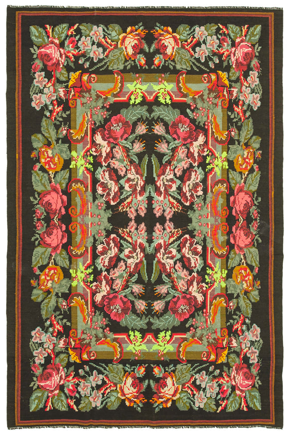 7' 2'' x 11' 1'' Vintage Floral Bessarabian Kilim