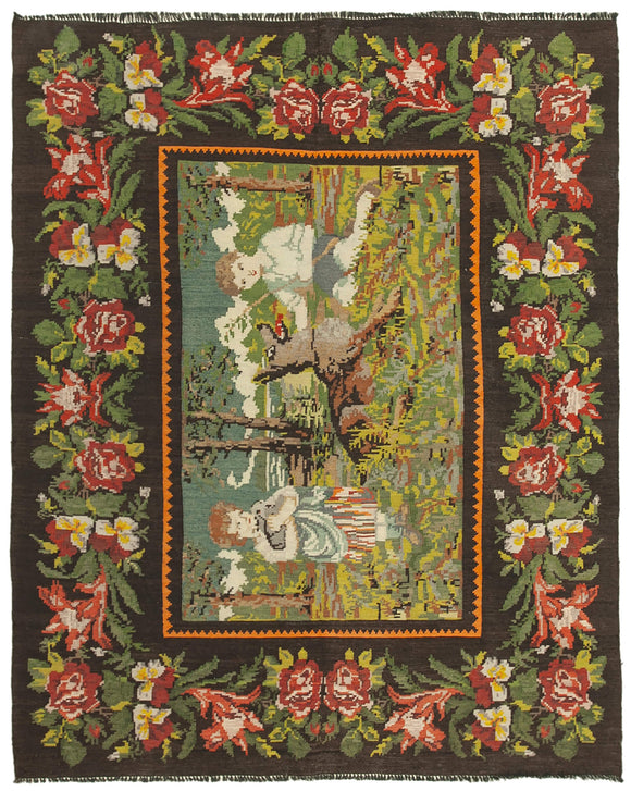 6' 4'' x 7' 10'' Traditional Moldovan Flat-Weaves Kilim