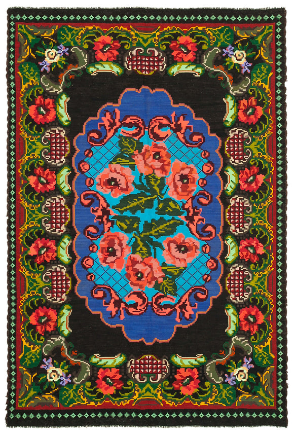 6' 7'' x 9' 9'' Handmade Floral Tapestry Kilim