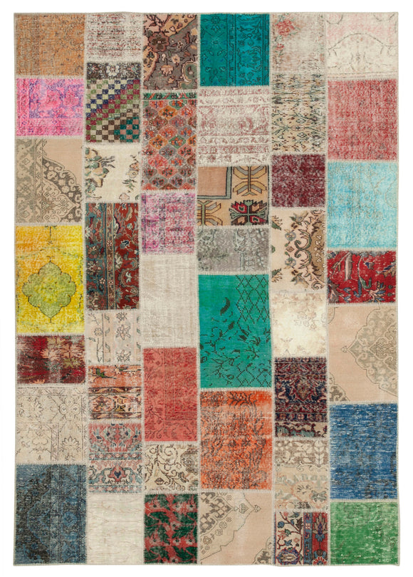 6' 9'' x 9' 10'' Hand-Knotted Turkish Patchwork Rug