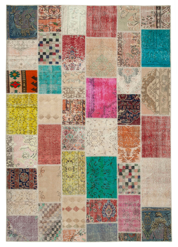 6' 10'' x 9' 9'' Hand-Knotted Turkish Patchwork Rug