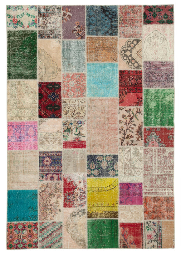 6' 11'' x 9' 10'' Hand-Knotted Turkish Patchwork Rug