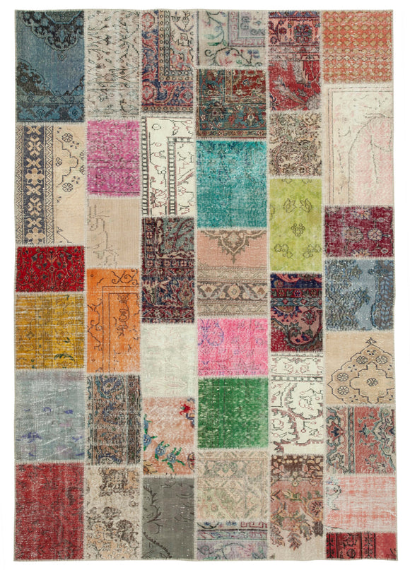 6' 10'' x 9' 9'' Hand-Knotted Turkish Patchwork Rug