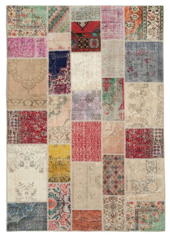 6' 8'' x 9' 7'' Hand-Knotted Turkish Patchwork Rug
