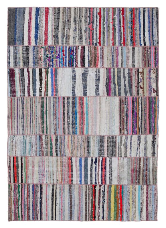 6' 7'' x 9' 4'' Vintage Turkish Patchwork Kilim Rug