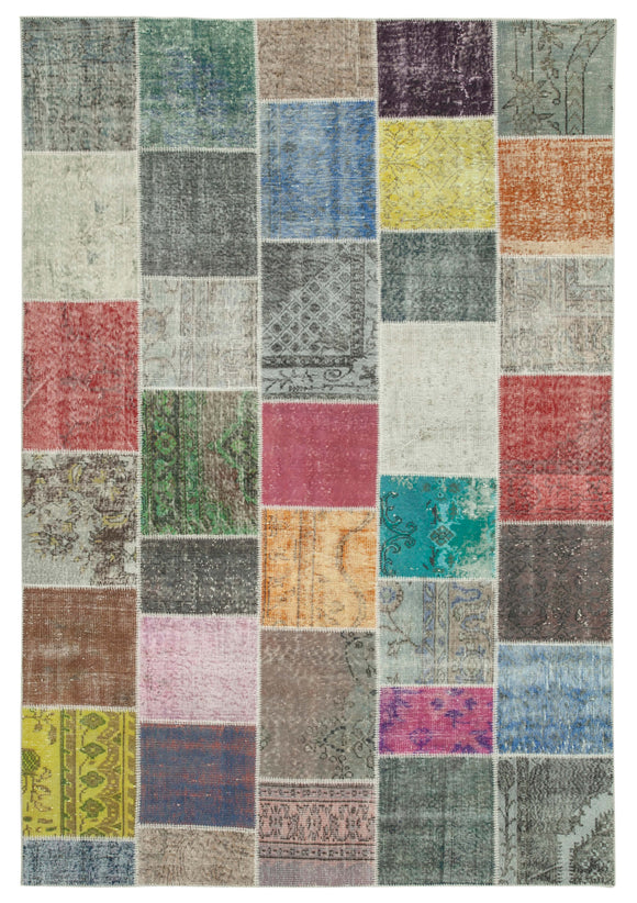 6' 9'' x 9' 11'' Hand-Knotted Turkish Patchwork Rug